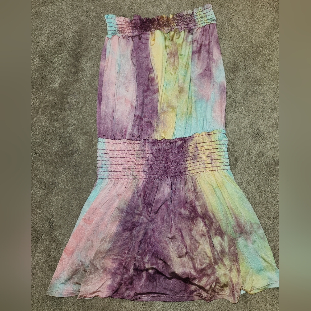 Soft Fabric Bandeau Top Multicolor Tie-Dye Dress